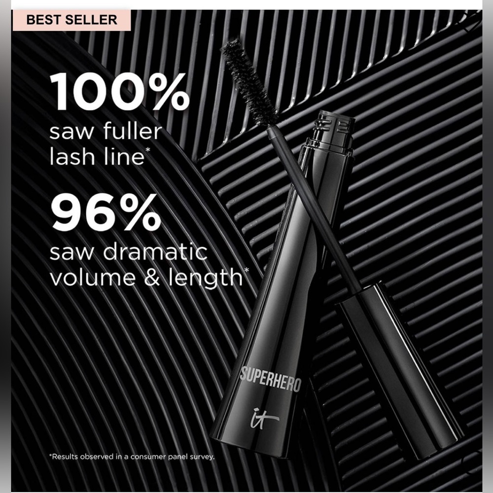 NIB it! Cosmetics Super Hero Elastic Stretch Volumizing Mascara Super Black - Picture 7 of 11